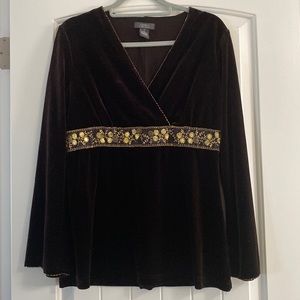 Dress barn large velvet brown and gold top